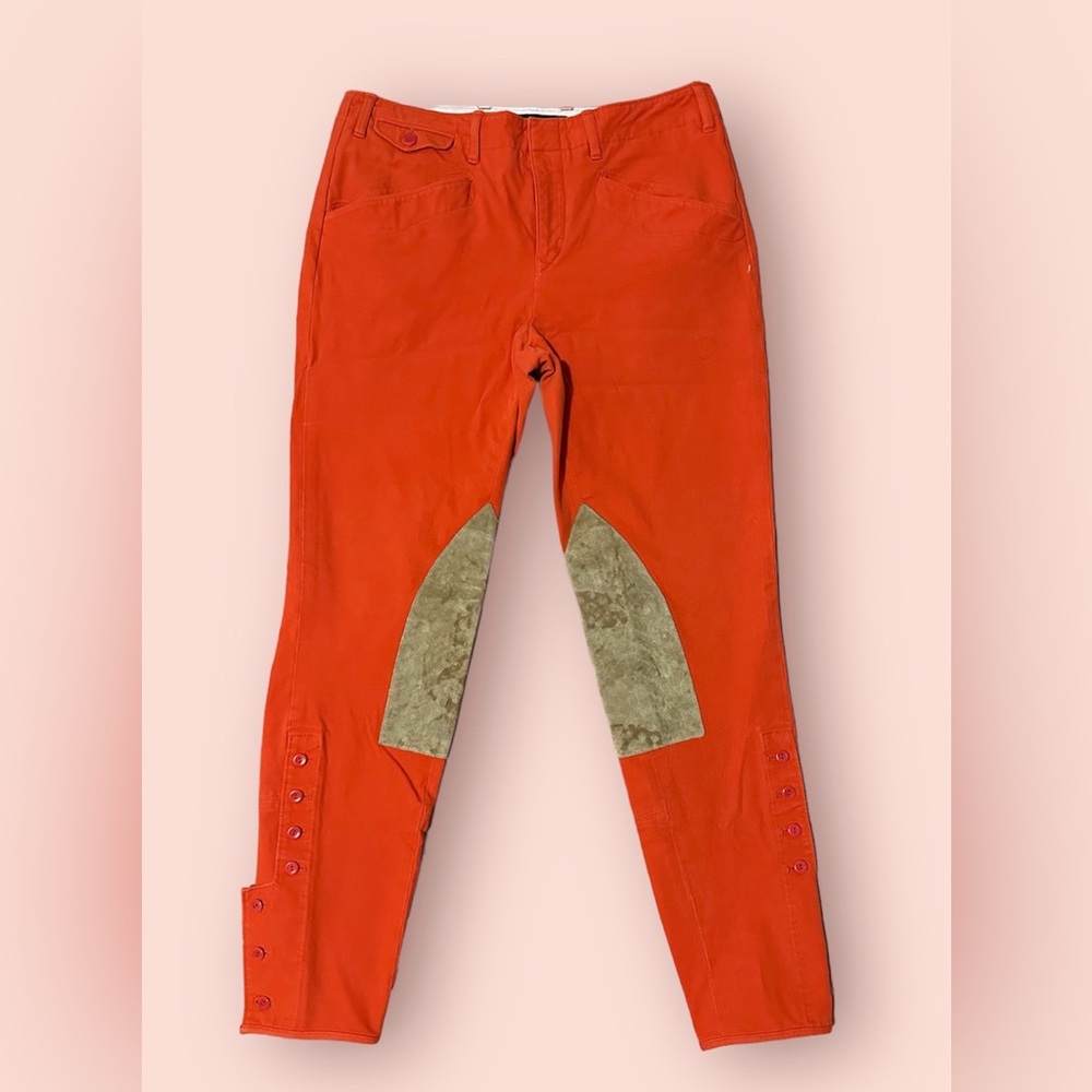 Ralph Lauren Sport 8 Equestrian Riding Pants Ankle Crop Orange Suede Patch